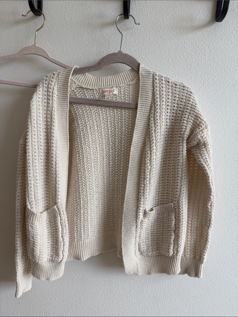 Cat & Jack Cream Waffle Knit Open Front Cardigan